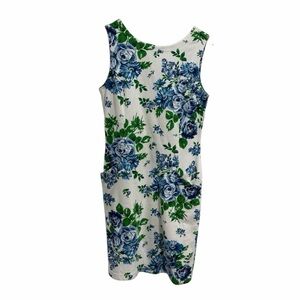 Adrienne Vittadini Floral Midi Dress Button Enclosure Sleeveless Cotton